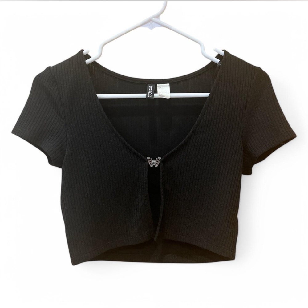 black butterfly split crop top cover up size small